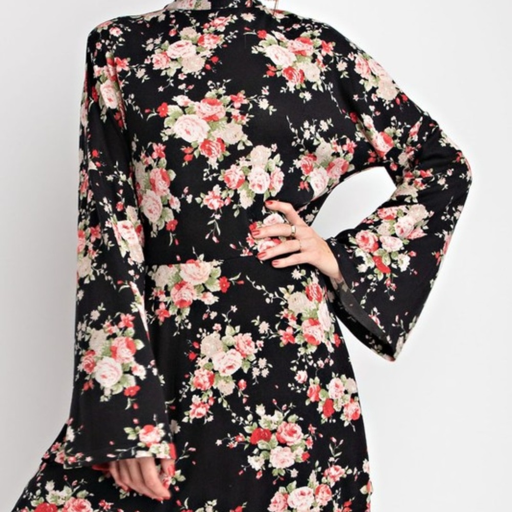 Easel Black Floral Print Mock Neck Soft Warm Dress - Picture 7 of 8